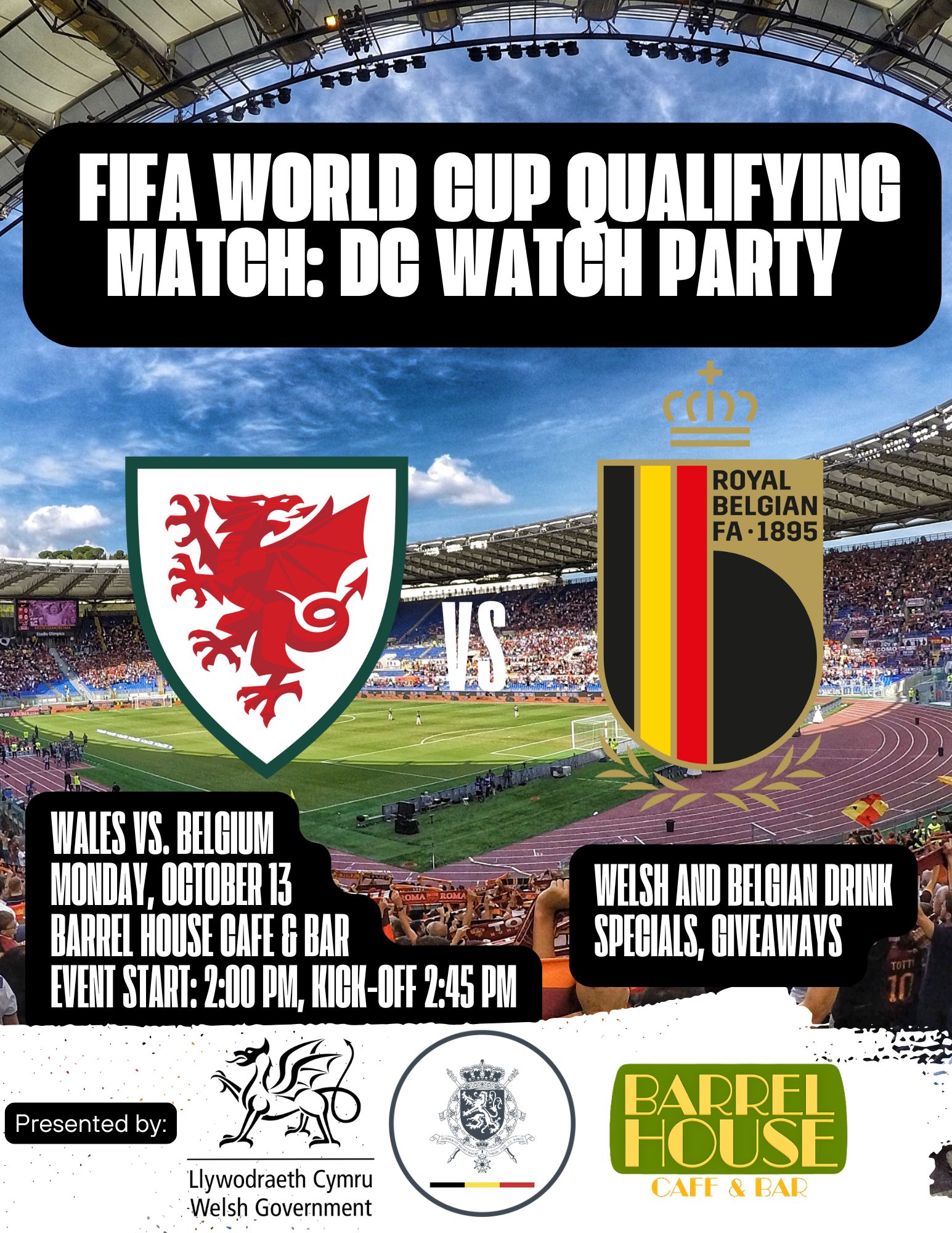 Wales v Belgium FIFA Qualifier Watch Party